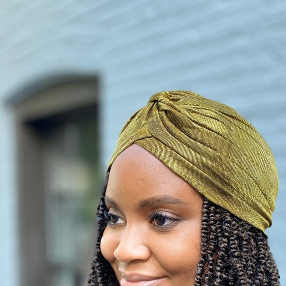 Handmade Gold Metallic Hair Turban Hair Cover - Protective Styling & Costume - Picture 7 of 7